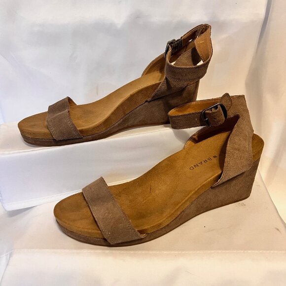 Lucky Brand Wedge 2 1/2" Heels-Suede Ankle Strap Buckle-Taupe/Tan-Size 8 1/2 - Picture 6 of 14